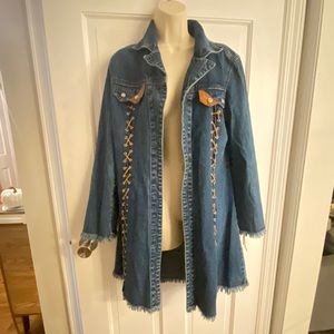 NEW (without tags) NEVER WORN LONG DENIM JACKET 32” length country western